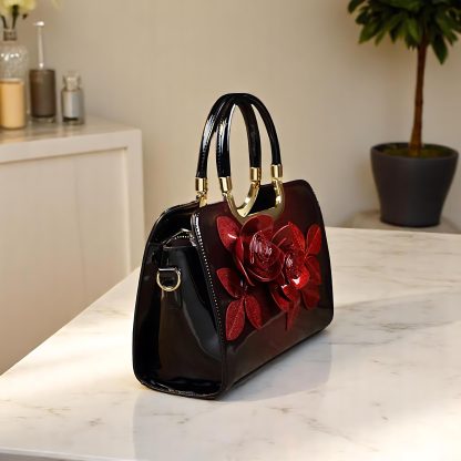 Women's Shiny Floral Leather Tote - Image 2
